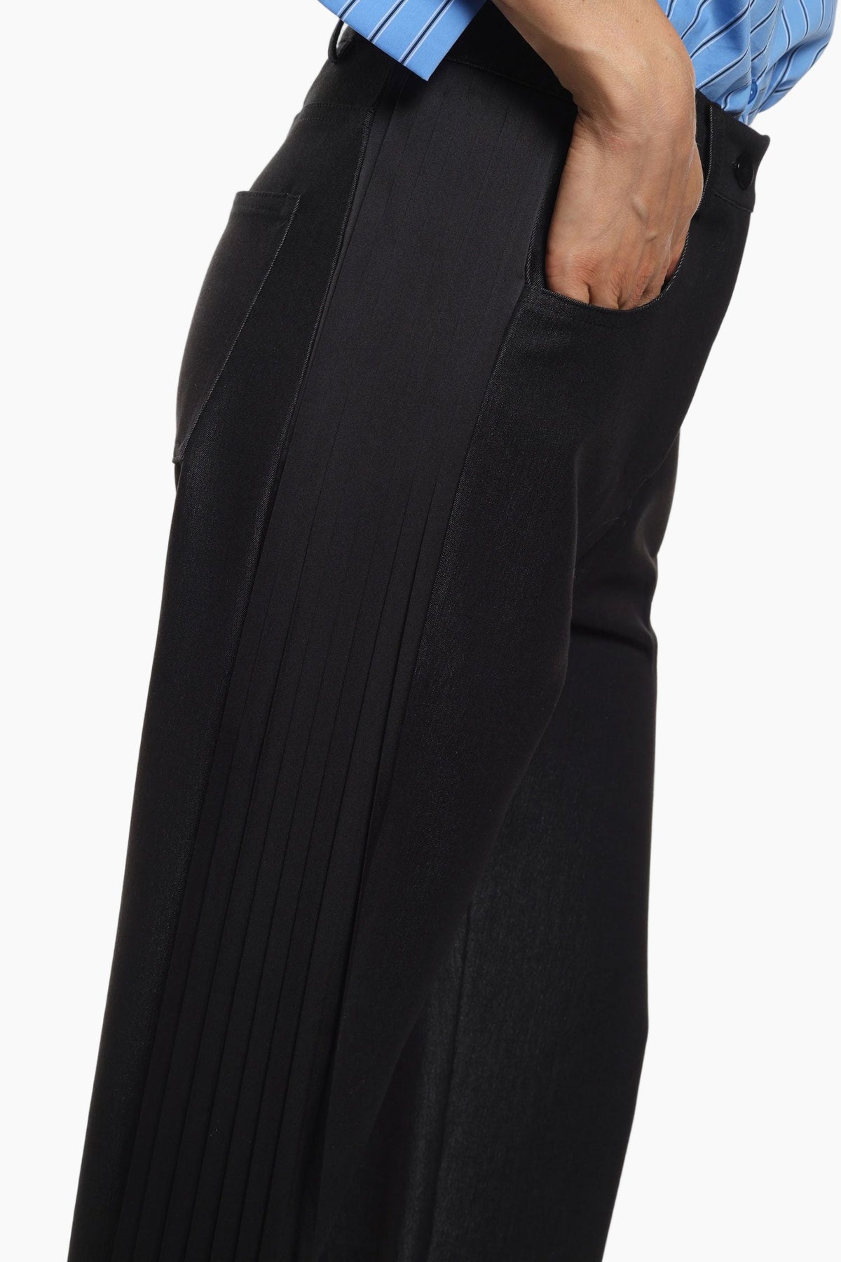 Black pants worn by a person