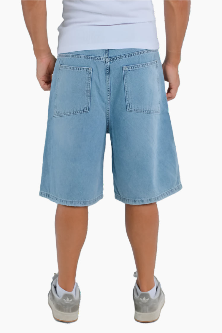 Light blue denim shorts worn by a person