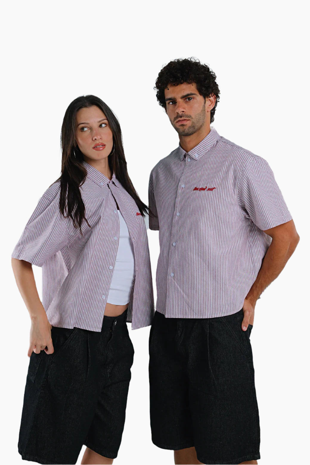 Two people wearing matching shirts