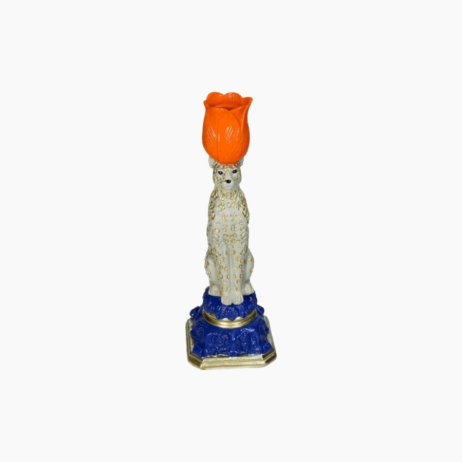 KAL-4720 Candle Stick Leopard Polyresin Multi 9x8.5x26cm