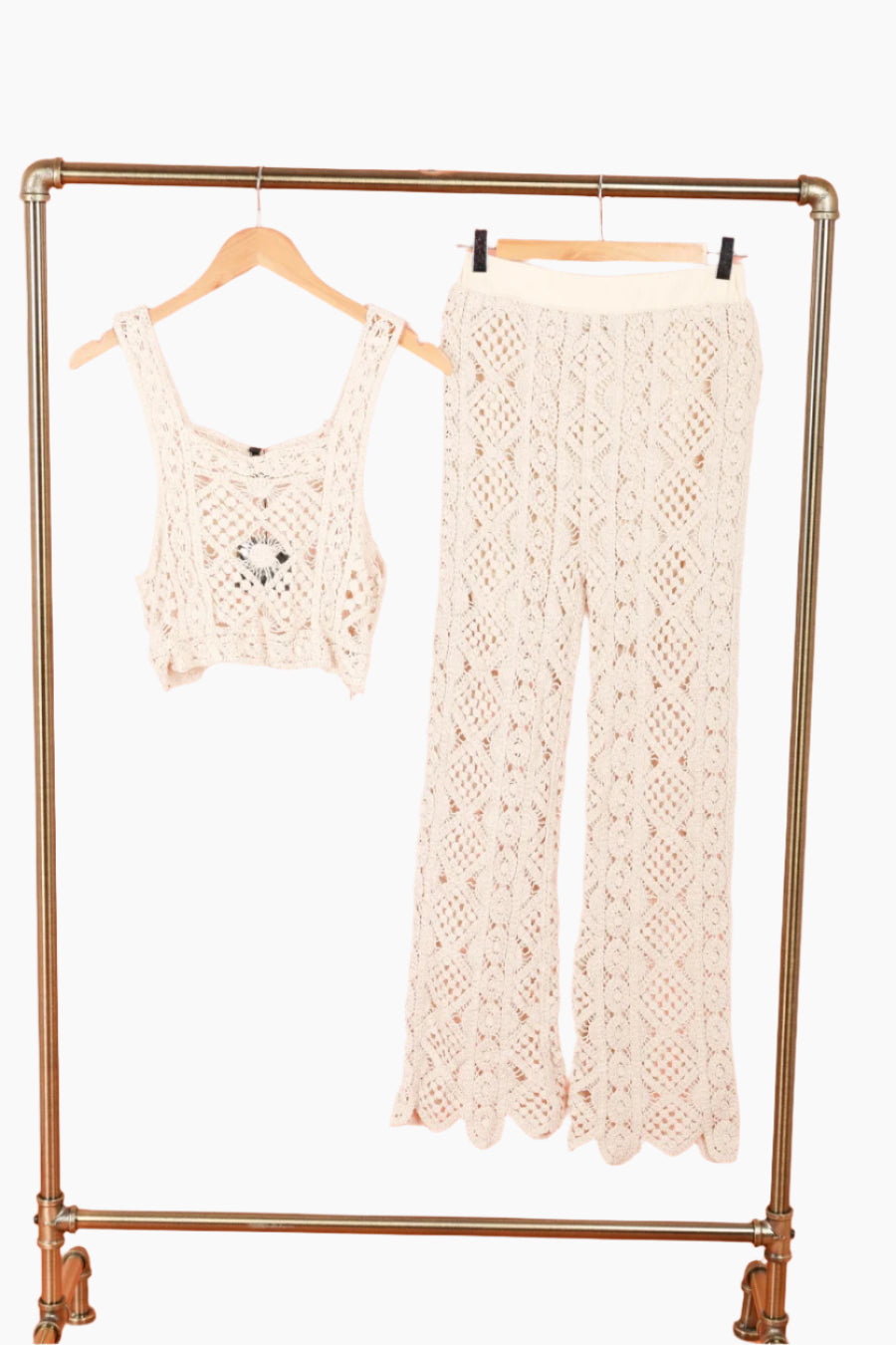 Crocheted crop top and pants set