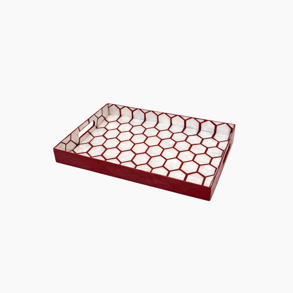Rectangular tray with honeycomb pattern on a white background