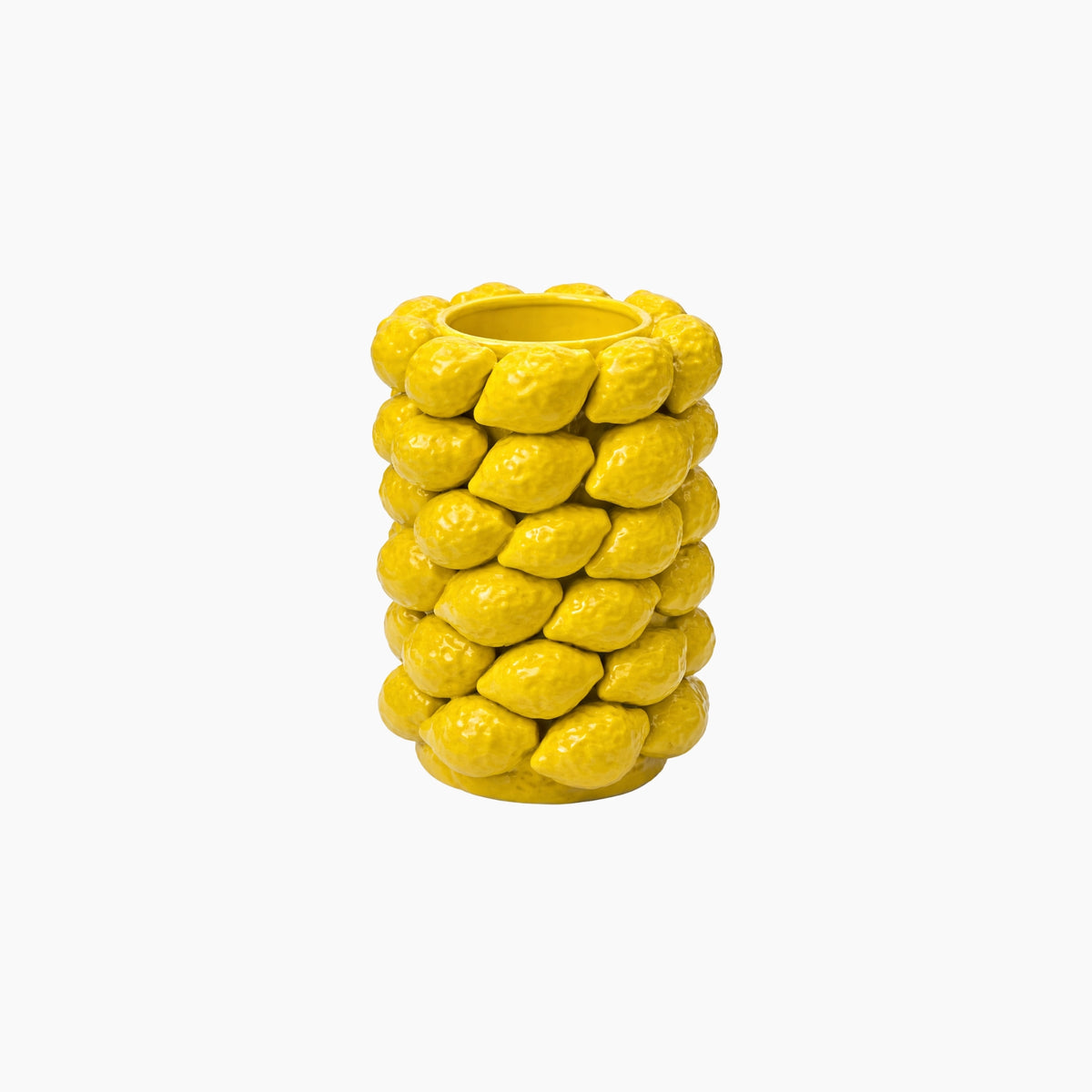 Yellow textured vase on a white background