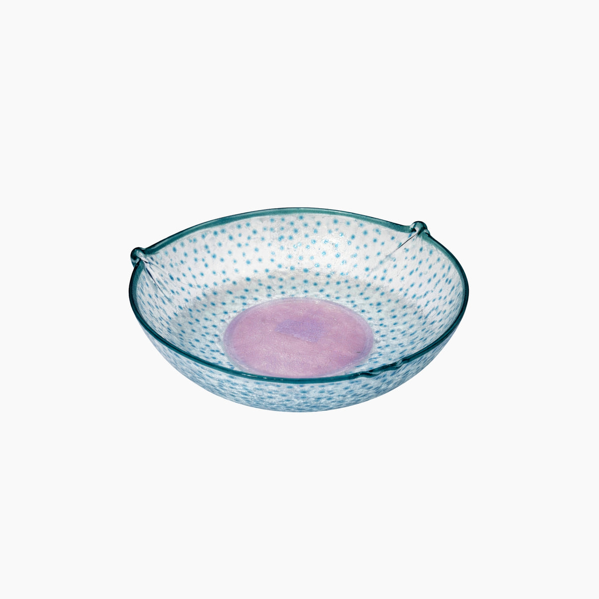 19040 Glass Bowl, Colorfull Line, W/Dots,Green/Blue 30X8Cm