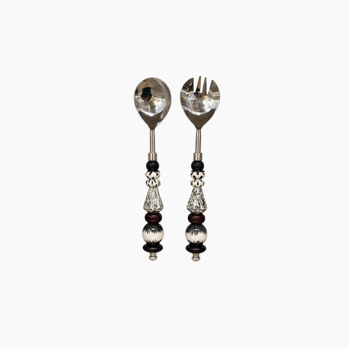 18742 Salad Server, Set Of 2, Black/White,Satinless Steel, Handmade