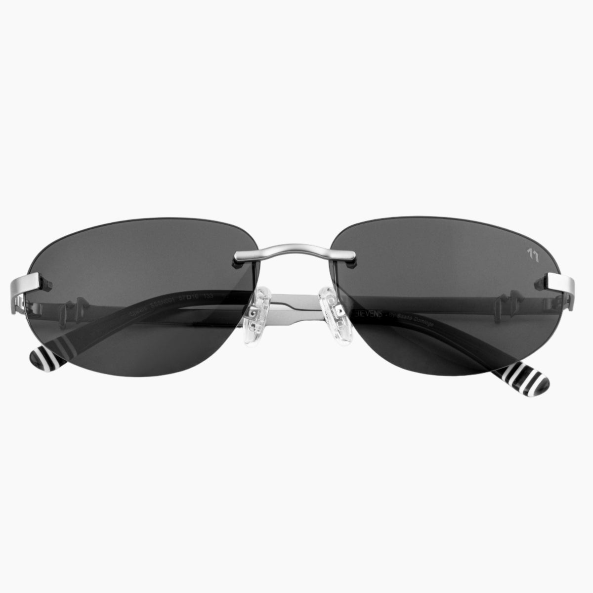 Sunglasses with black lenses and silver frame