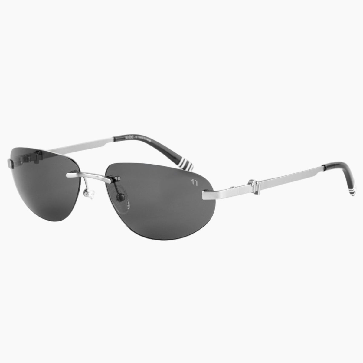 Sunglasses with silver frame and dark lenses