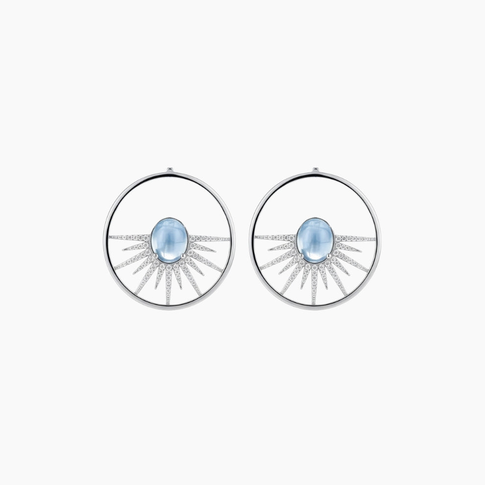 Earrings hoops w/blue stone silver