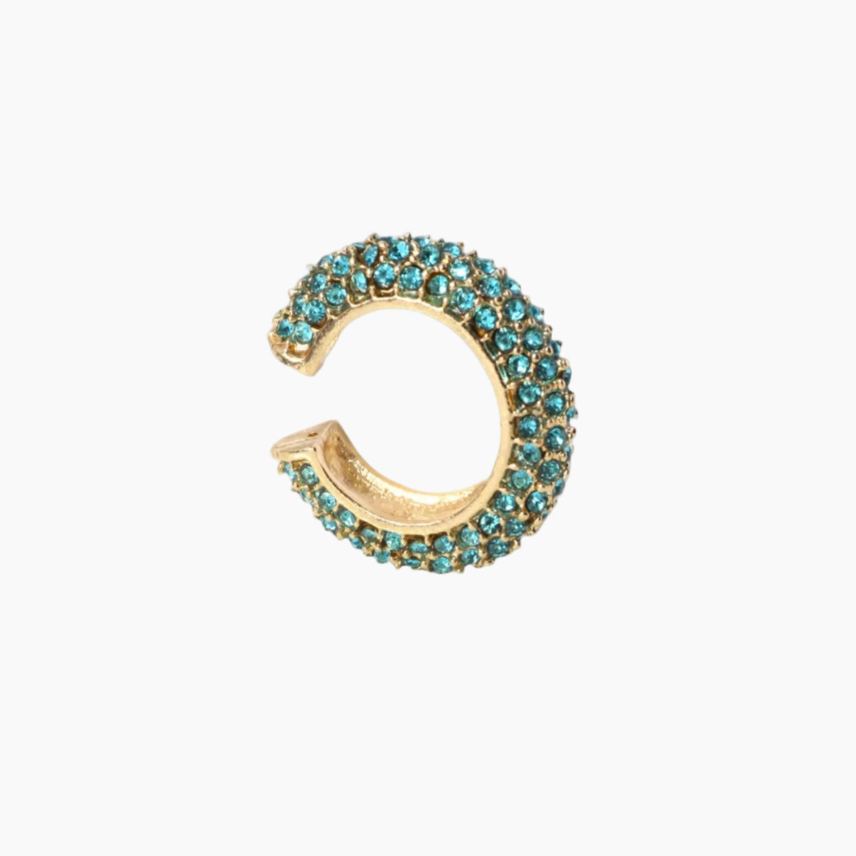 Gold and turquoise earring on a white background