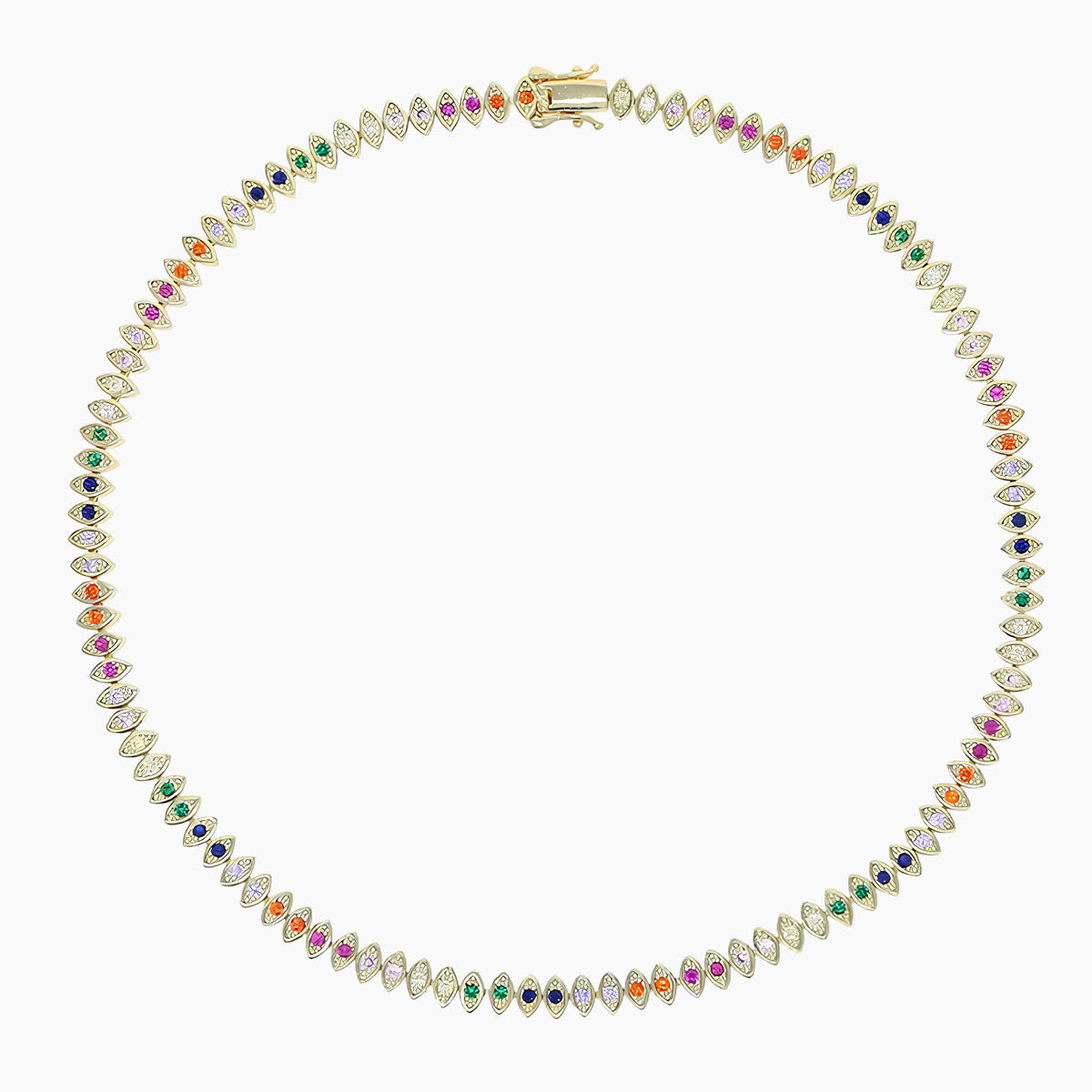 Multicolored gemstone necklace on a white background