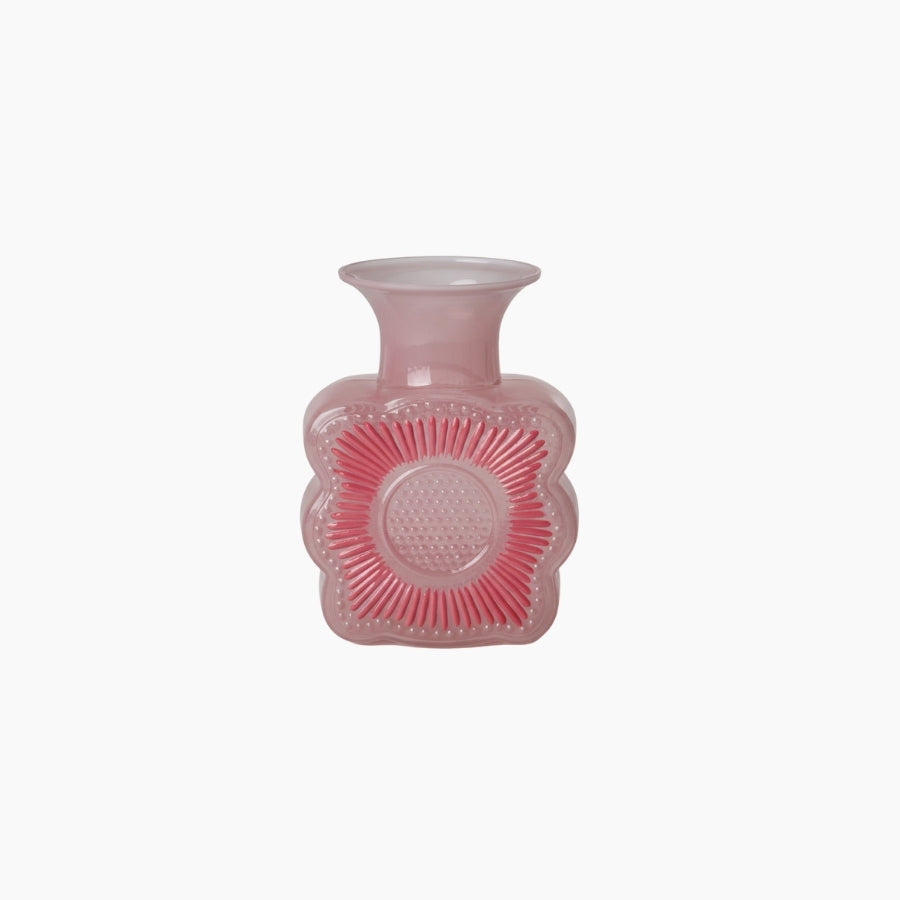 Glass Vase with Embossed Flower Design in