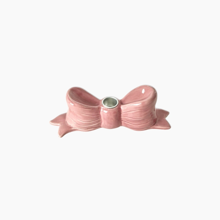 Ceramic Candle Holder in Bow Shape - Pink - Large