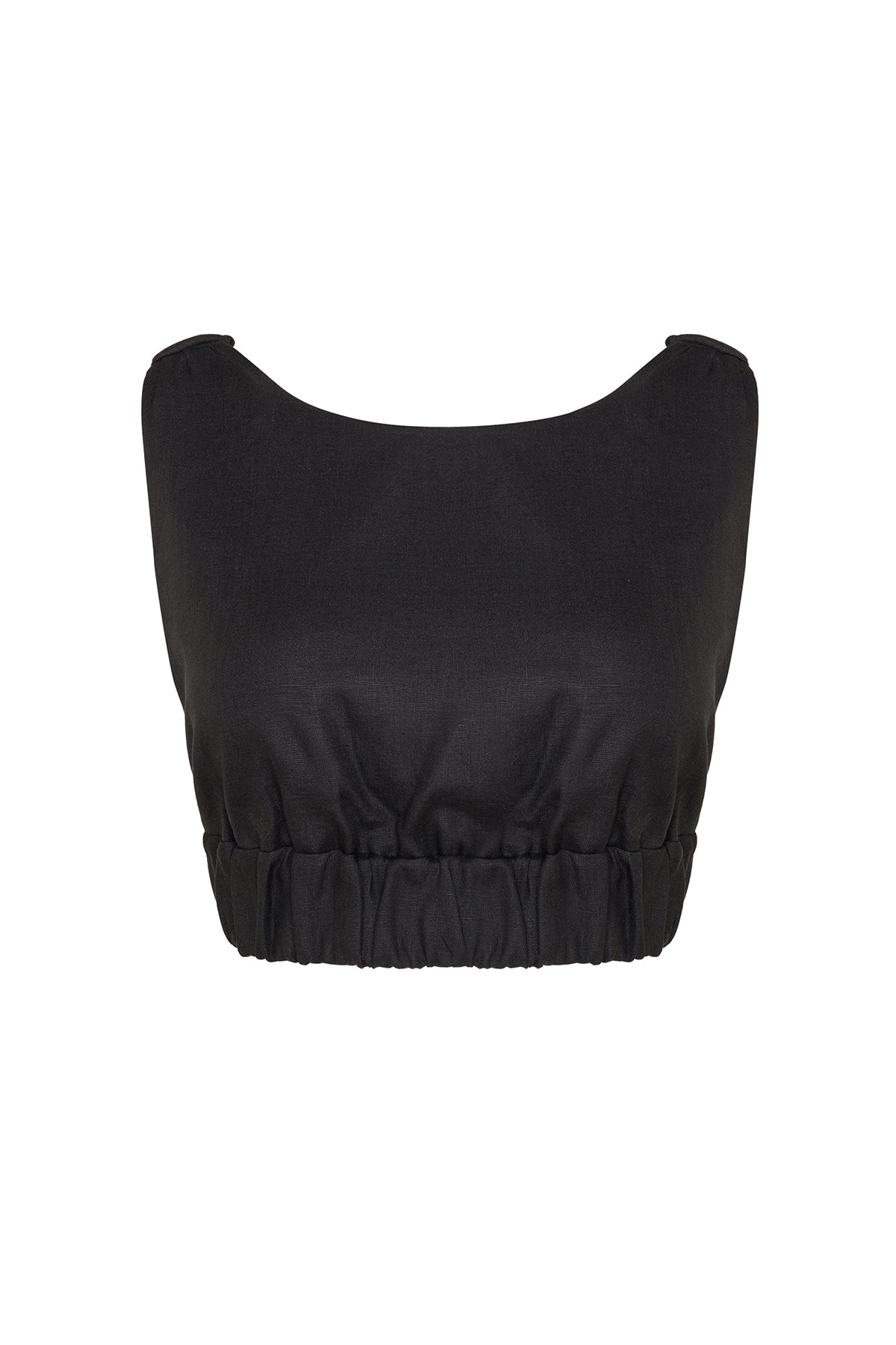Black crop top on a white background