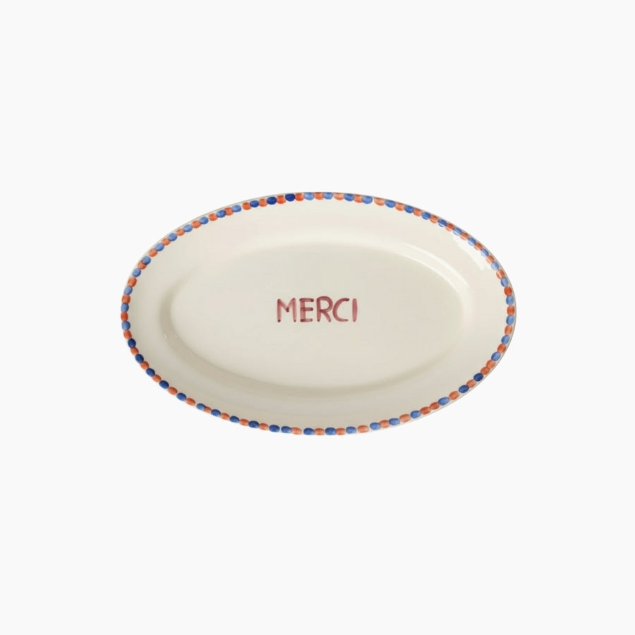 Ceramic Serving Platter with Hand-painted MERCI - Medium