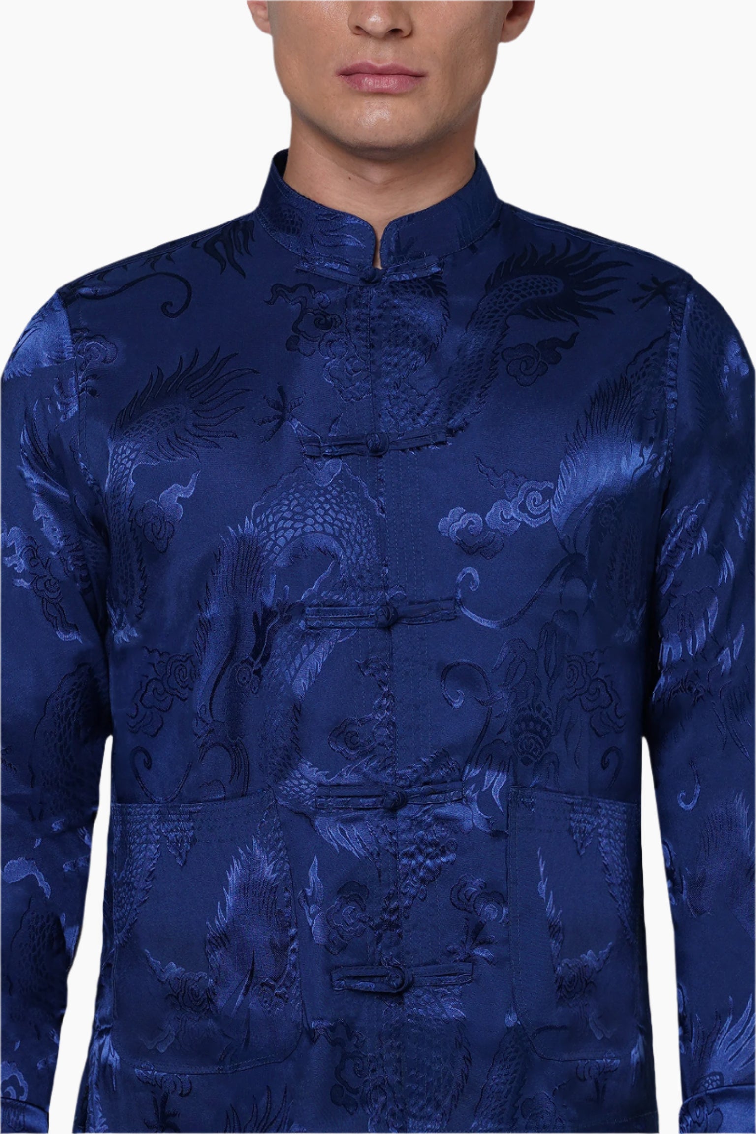 Blue patterned shirt worn