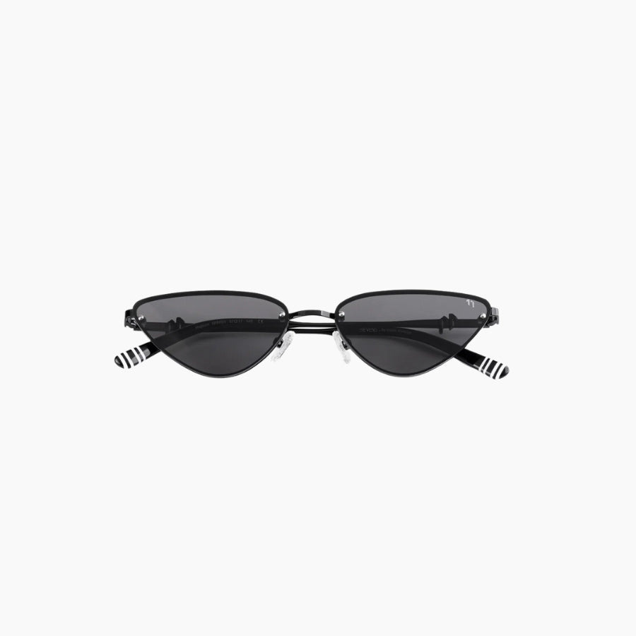 Black cat-eye sunglasses with striped arms