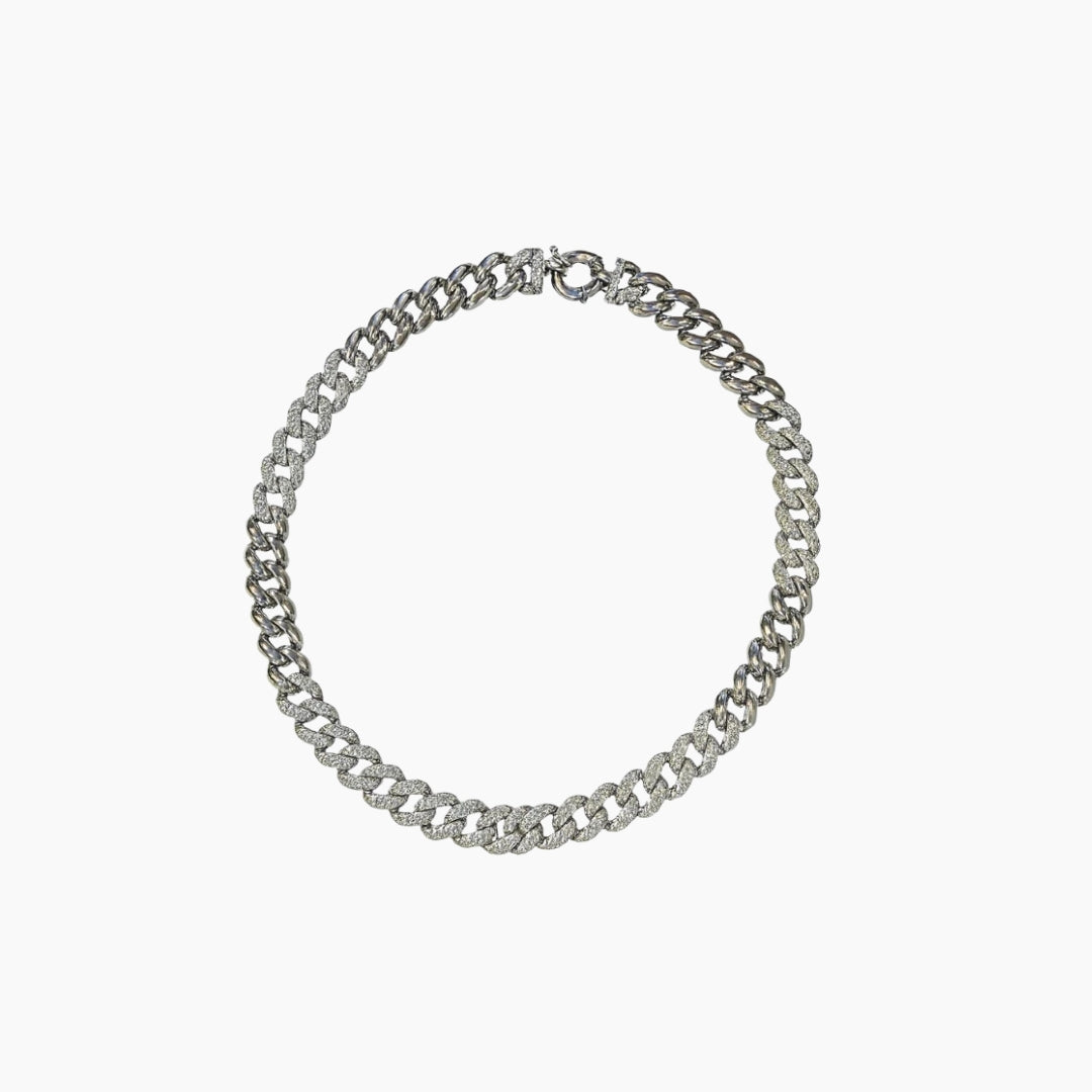 Big Spring Clasp Half Pave Cuban Chain Choker