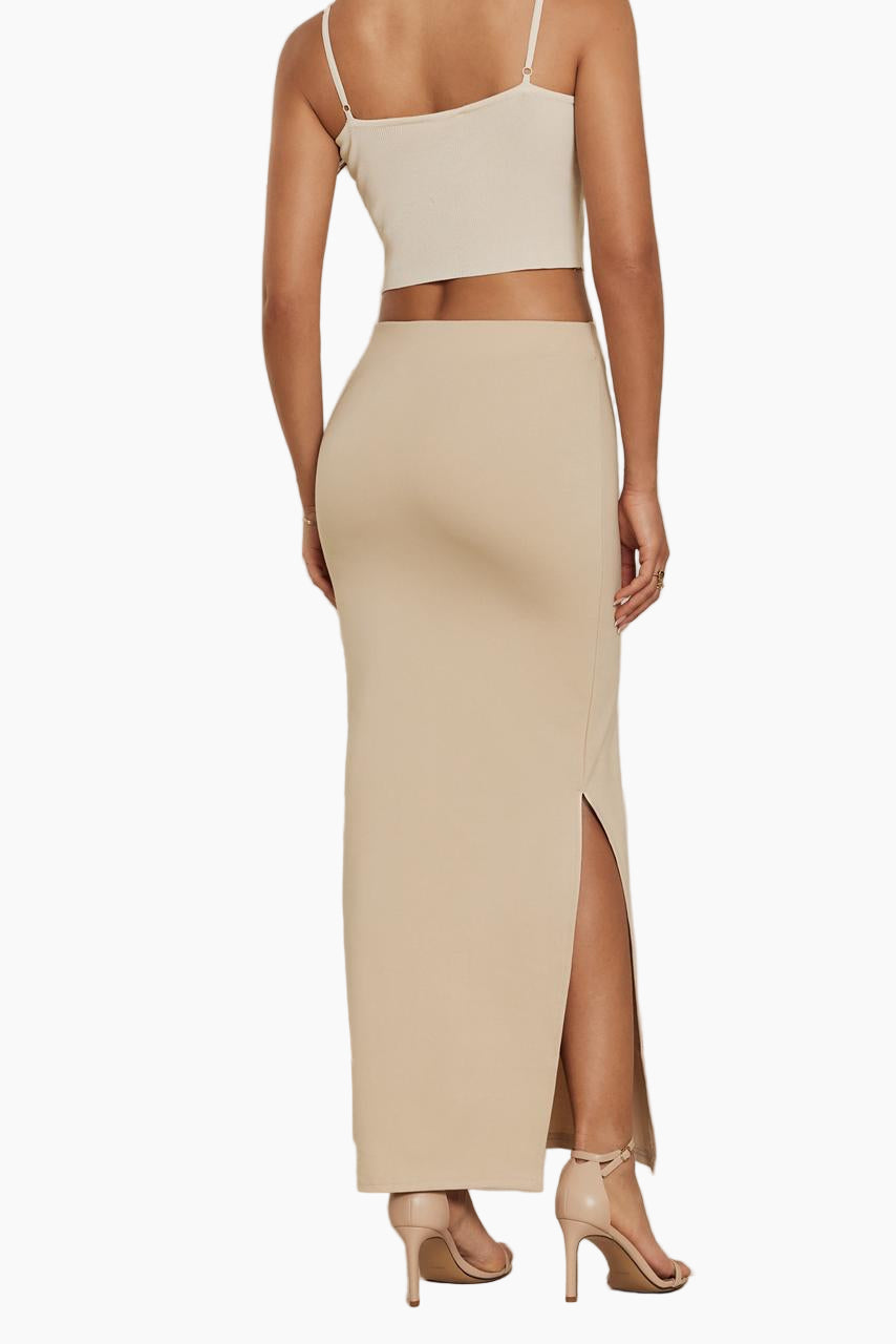 Beige top and skirt set