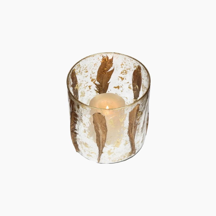 KAL-0864 Candle Holder Feather Gold 10x10x13cm