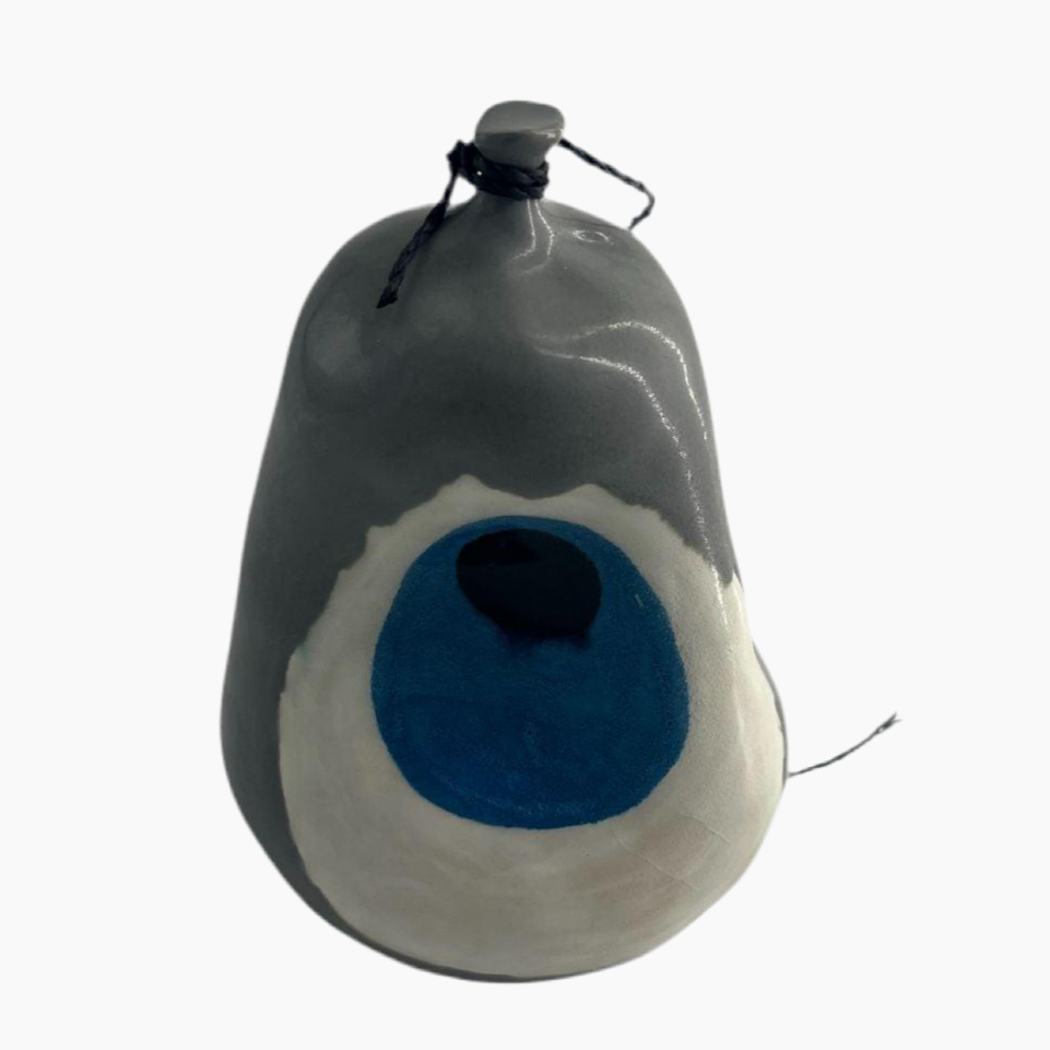 Gray and blue eye-shaped object, Dented Balloon - Evil Eye Grey.