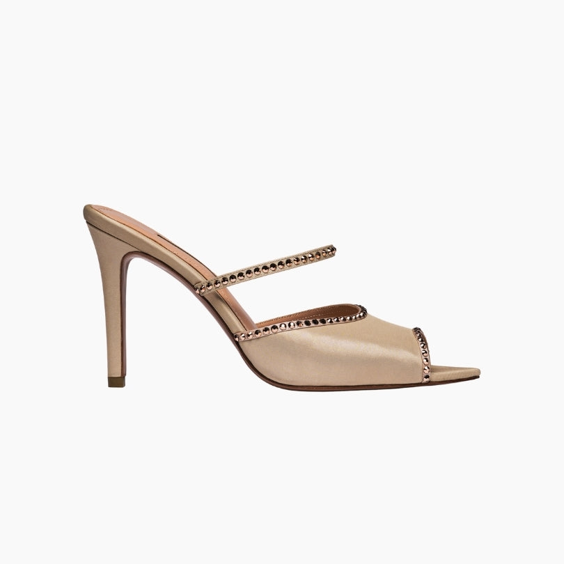 Beige high-heeled sandal with embellishments