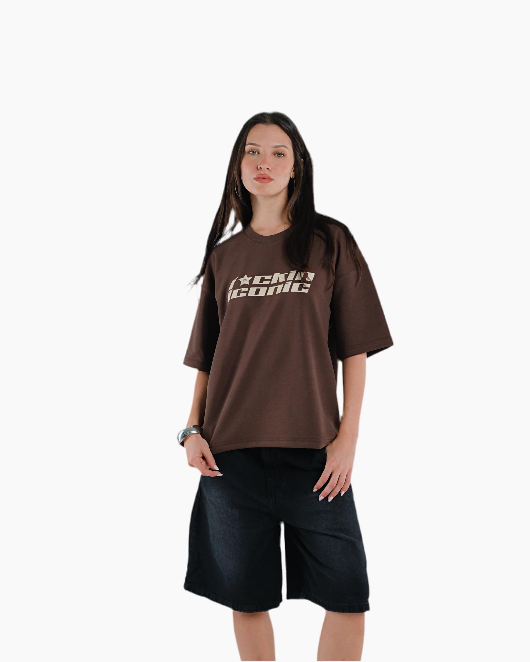 Person wearing a brown t-shirt