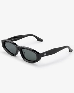 Black sunglasses with a white background