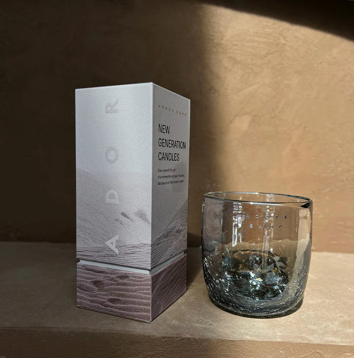 Midnight desert set - Small includes:
Handcrafted Midnight glass jar - size D10 cm H 10 cm
Premium Sand Candle 0.5 kg wax with 30 wicks