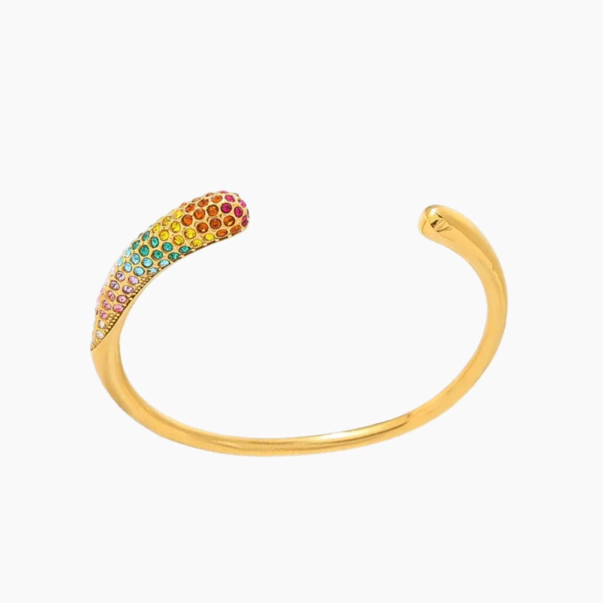 Gold bangle with colorful stones on a white background