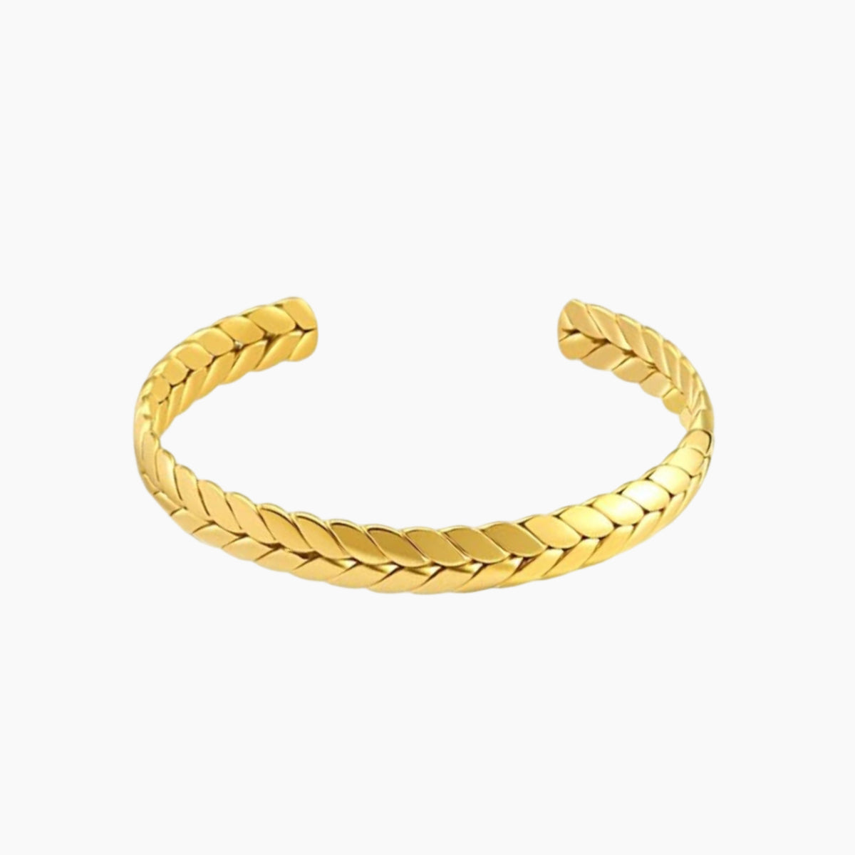 Gold braided bracelet on a white background
