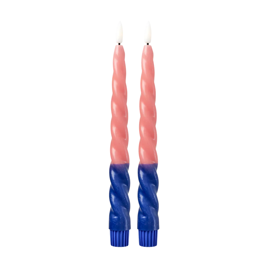 Twisted LED Candle in Navy Blue and Cute Coral - 2 x AAA Battery (not incl.) - 2- pack