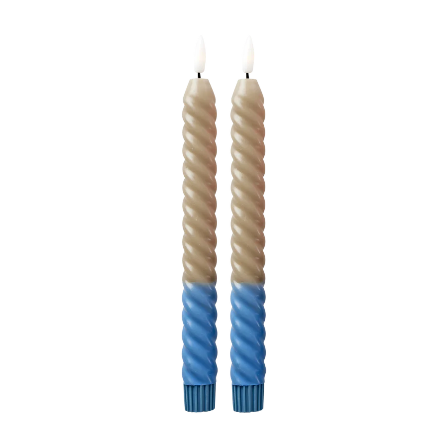 Twisted LED Candle in Sand and Dove Blue - 2 x AAA Battery (not incl.) - 2-pack