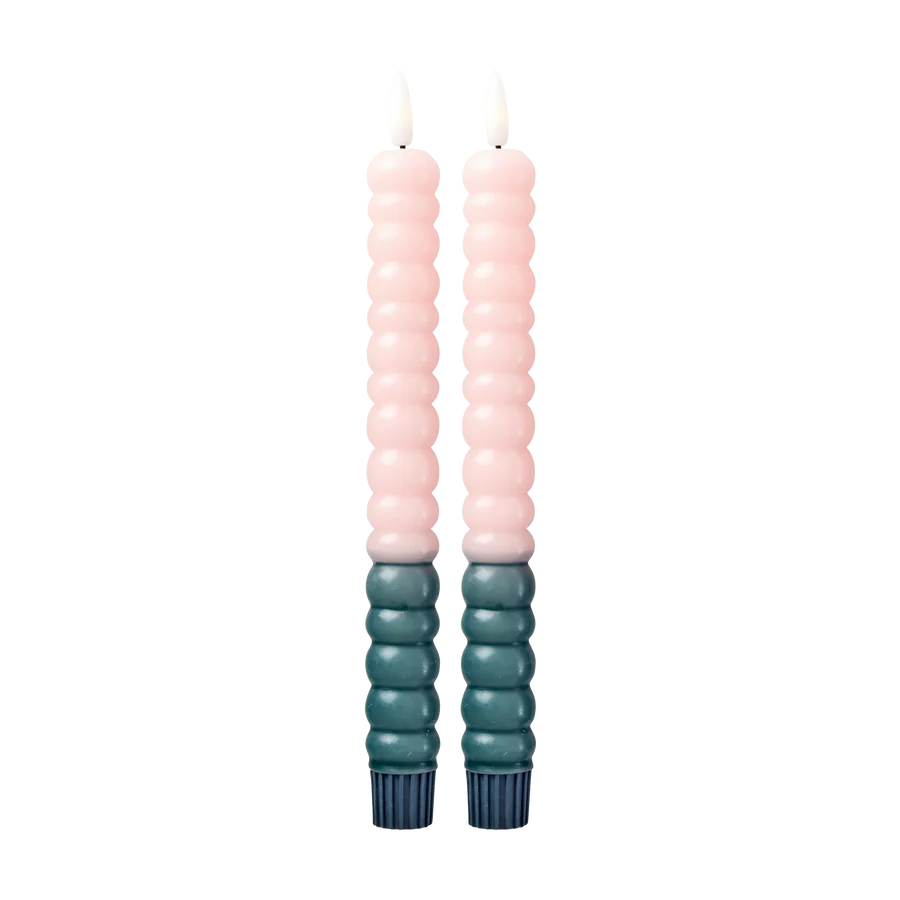 Twisted LED Candle in Green and Soft Pink - 2 x AAA Battery (not incl.) - 2-pack