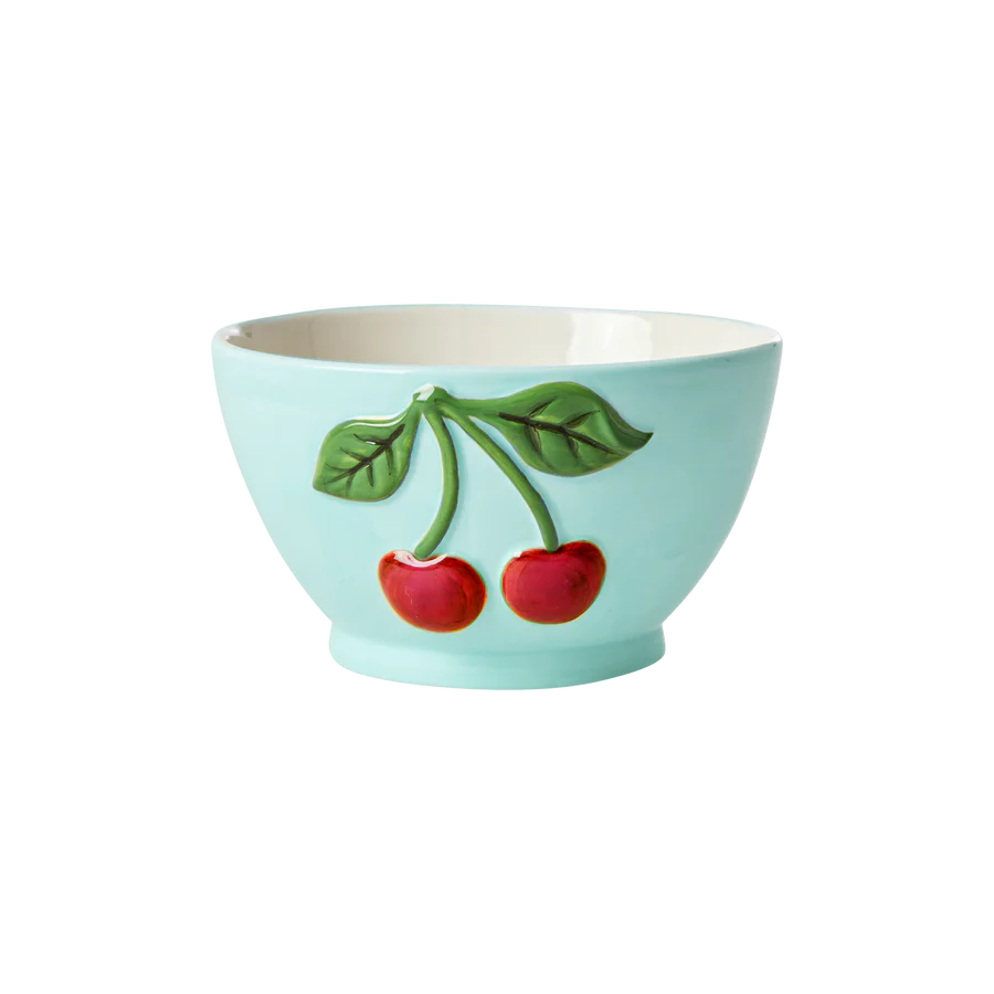 Ceramic Bowl with Embossed Cherry - Mint - Small - 250 ml