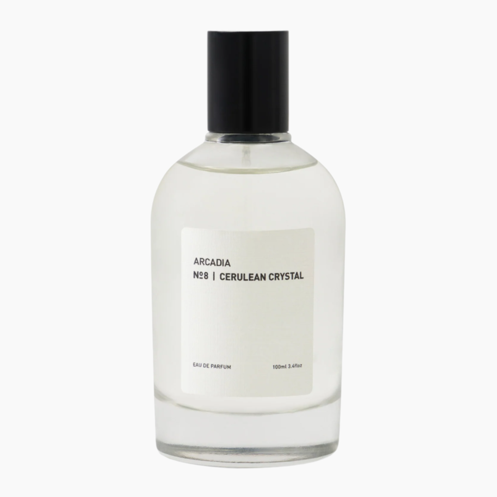 Perfume bottle labeled 'Arcadia N28 Cerulean Crystal'