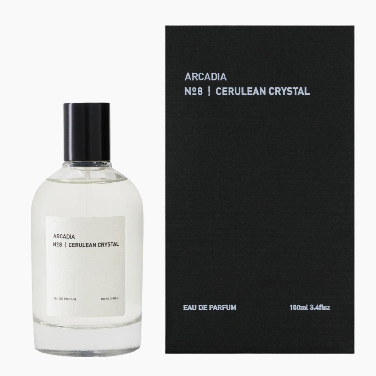 Arcadia No. 28 Cerulean Crystal eau de parfum bottle and packaging on a white background