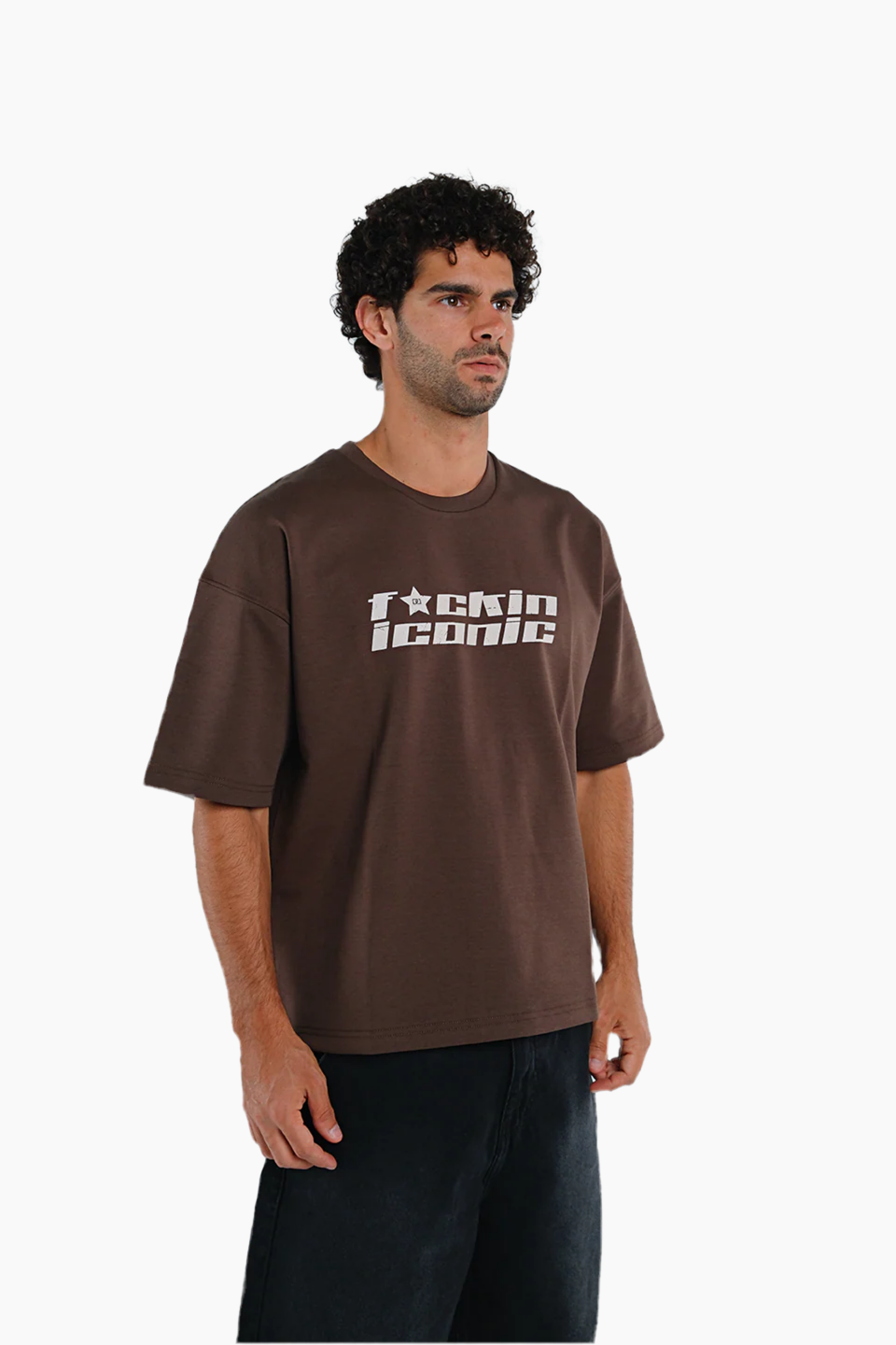 Man wearing a brown t-shirt