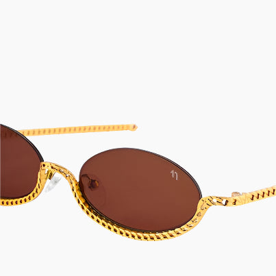 Sunglasses with gold frame and chain
