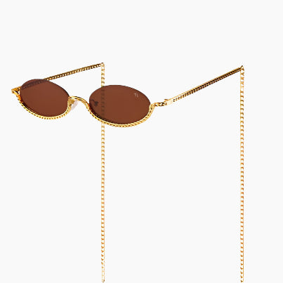 Sunglasses with gold frame and chain