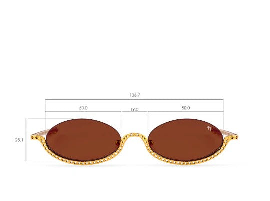 Sunglasses with gold frame and chain