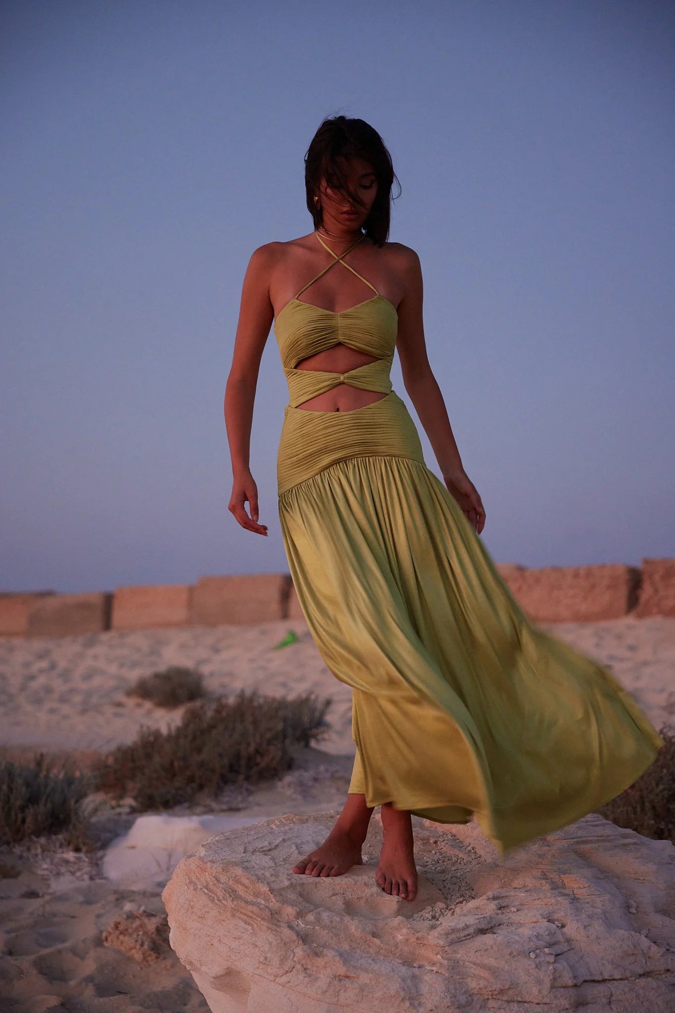 Linly Lime Green Drape Dress