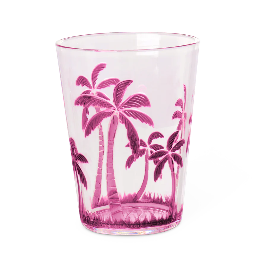 Acrylic Tumbler with Palm Tree Design - Pink - 400 ml