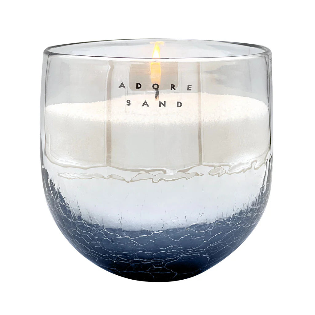Midnight desert set - Medium includes:
Handcrafted Midnight glass jar (size D12.5 cm H 11.5cm)
Premium Sand Candle 0.5 kg wax with 30 wicks