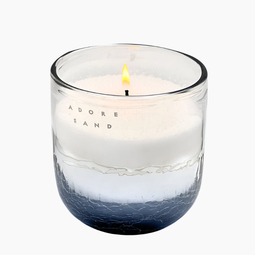 Midnight desert set - Small includes:
Handcrafted Midnight glass jar - size D10 cm H 10 cm
Premium Sand Candle 0.5 kg wax with 30 wicks
