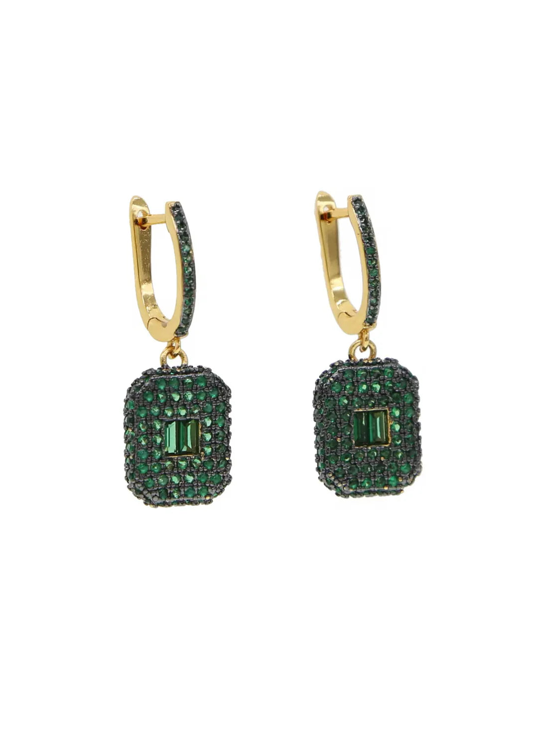 Earrings hoops gold w/green stones