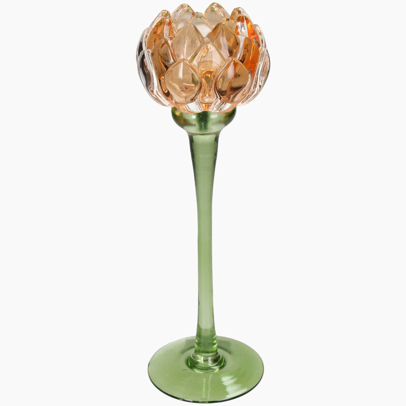 KAL-4211 Candle Holder Flower Glass Orange 8x8x25cm