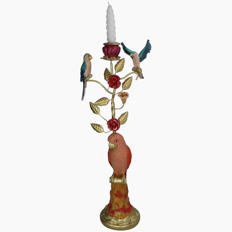 Decorative candle holder with birds and flowers