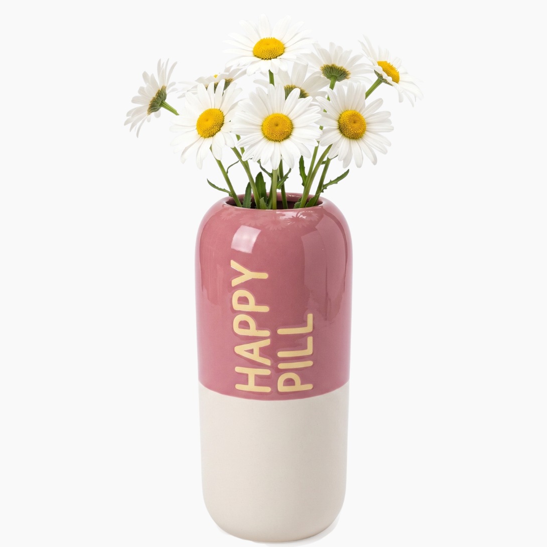 KAL-8437 Vase Happy Pill Fine Earthenware Pink 13.5x13.5x30c