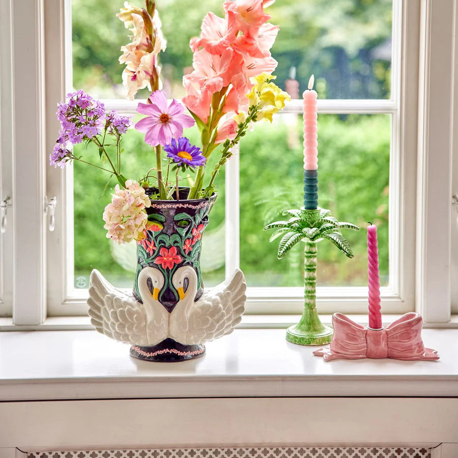 Ceramic Candle Holder in Bow Shape - Pink - Large