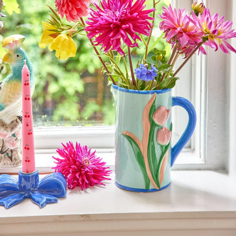 Ceramic Candle Holder in Bow Shape - Blue - Small